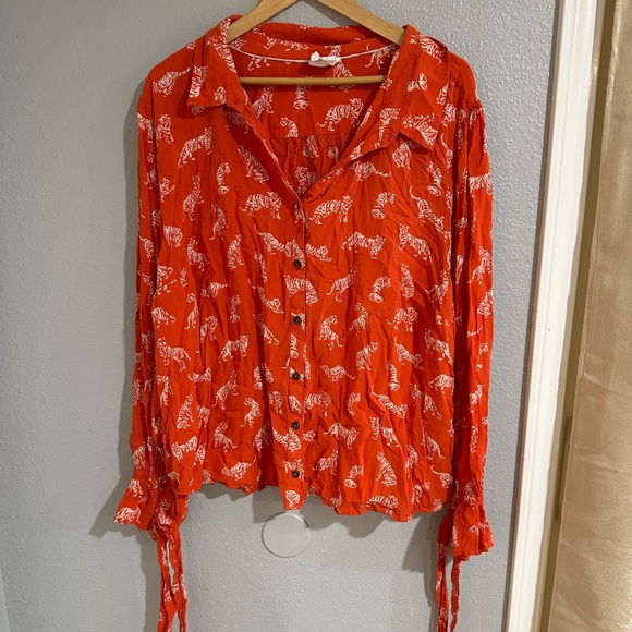 Anthropologie Margareth jeane tiger print o wrist tie  blouse sz 26 - Picture 1 of 4